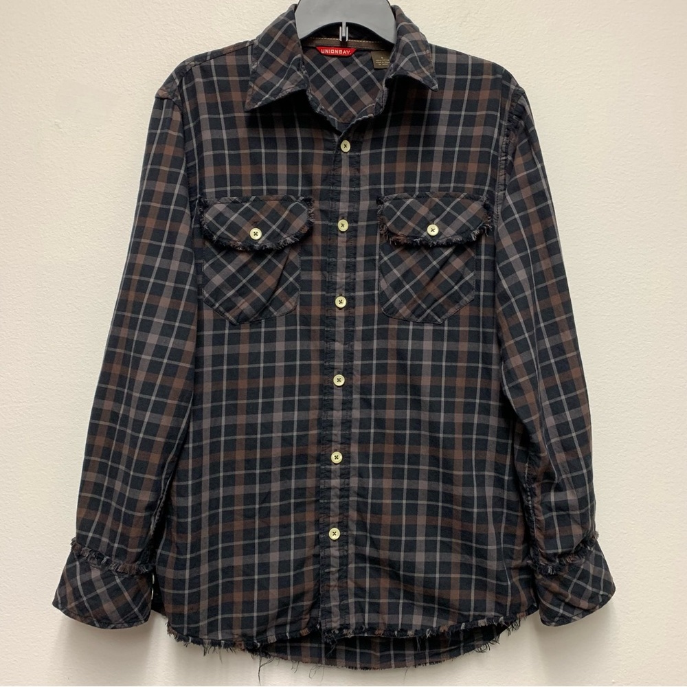 Vintage Union Bay Plaid Button Shirt‎ Medium Frayed Seams Grunge Skater Y2k 90s